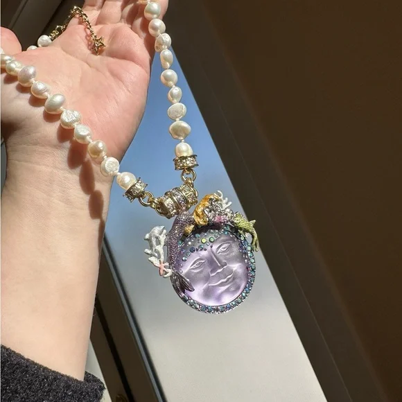 Kirks Folly Seaview Moon Purple and Gold Mermaid Magnetic Necklace Pendant - Picture 5 of 6